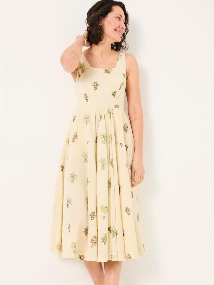 FatFace Maria Ivory Plants Midi Dress - Image 2 of 7