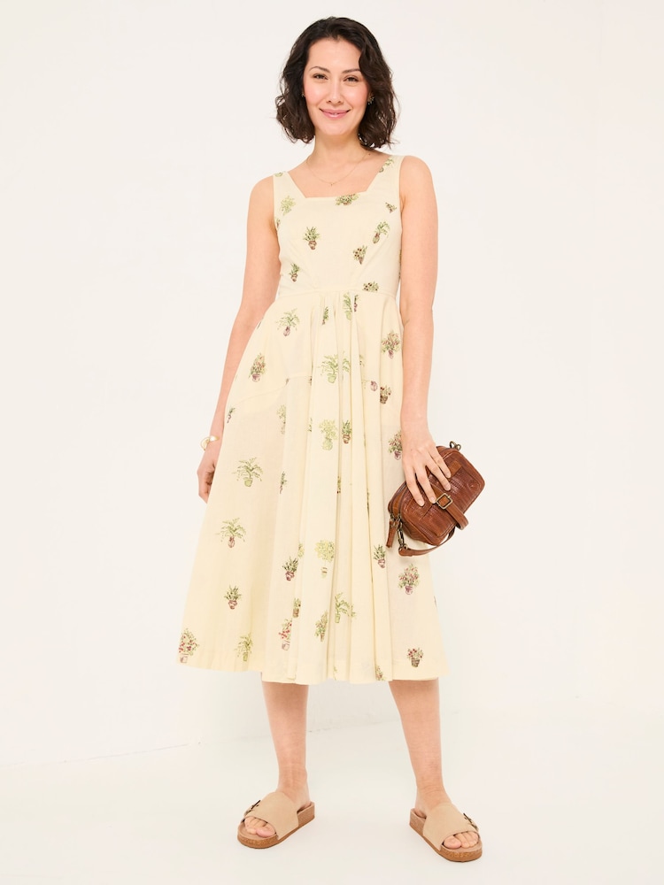 FatFace Maria Ivory Plants Midi Dress - Image 4 of 7