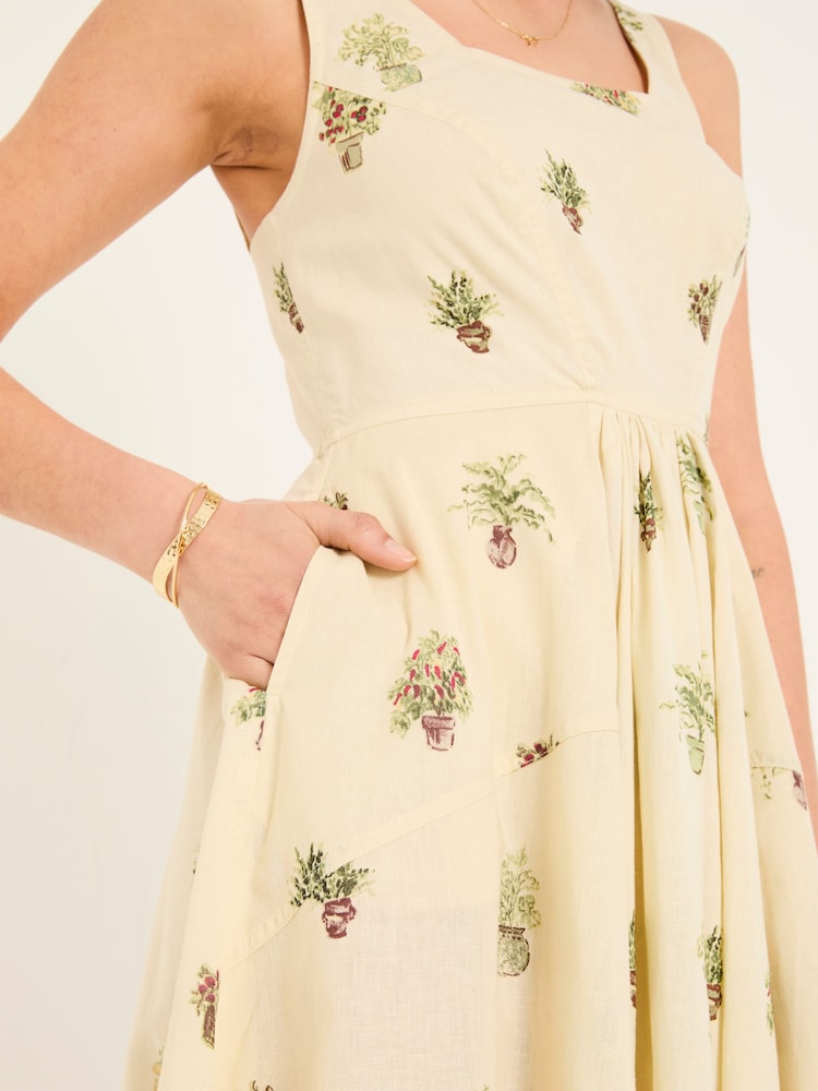 FatFace Maria Ivory Plants Midi Dress - Image 6 of 7