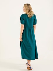 FatFace Remi Dark Teal Linen Midi Dress - Image 2 of 5