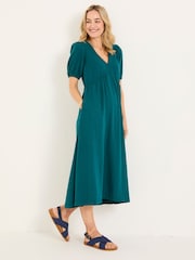 FatFace Remi Dark Teal Linen Midi Dress - Image 3 of 5