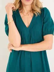 FatFace Remi Dark Teal Linen Midi Dress - Image 4 of 5