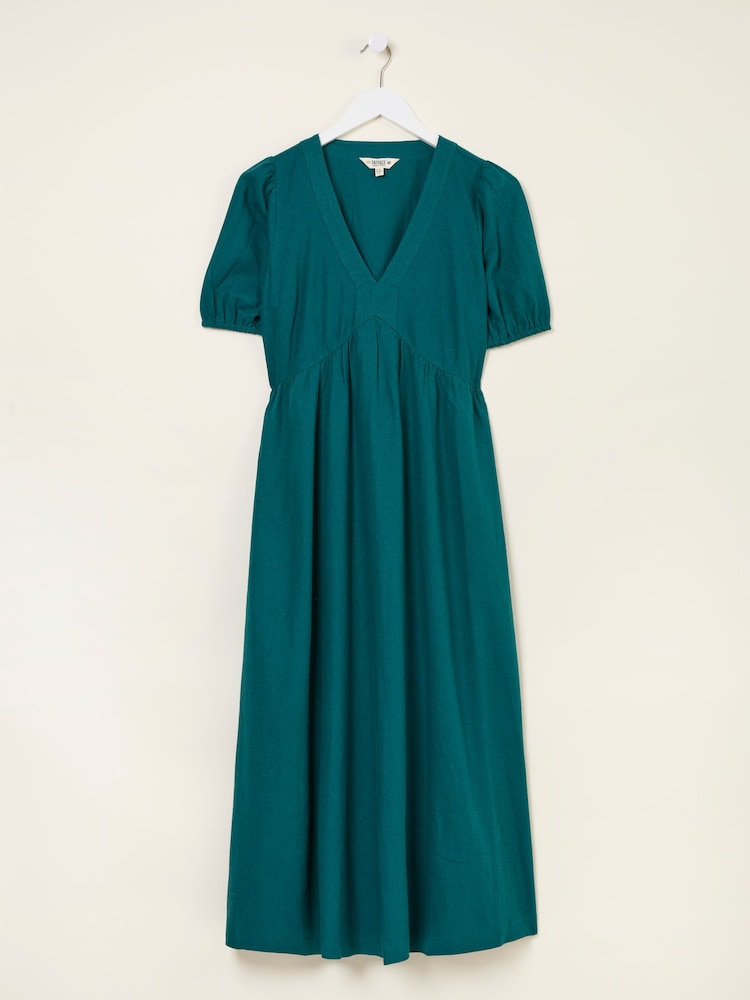 FatFace Remi Dark Teal Linen Midi Dress - Image 5 of 5