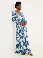 FatFace Noelle Indigo Blue Water Leaf Maxi Dress - Image 2 of 7