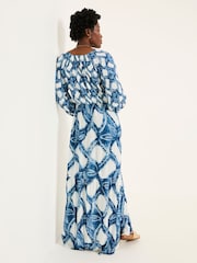 FatFace Noelle Indigo Blue Water Leaf Maxi Dress - Image 3 of 7