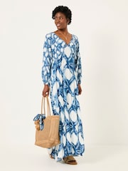 FatFace Noelle Indigo Blue Water Leaf Maxi Dress - Image 4 of 7