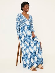 FatFace Noelle Indigo Blue Water Leaf Maxi Dress - Image 5 of 7