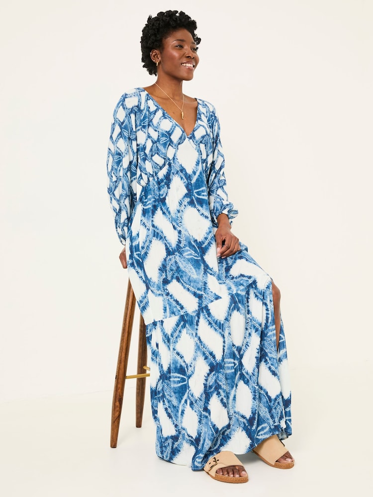 FatFace Noelle Indigo Blue Water Leaf Maxi Dress - Image 5 of 7