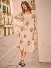 FatFace Beachwear Coral Embroidered Kaftan Dress - Image 1 of 8