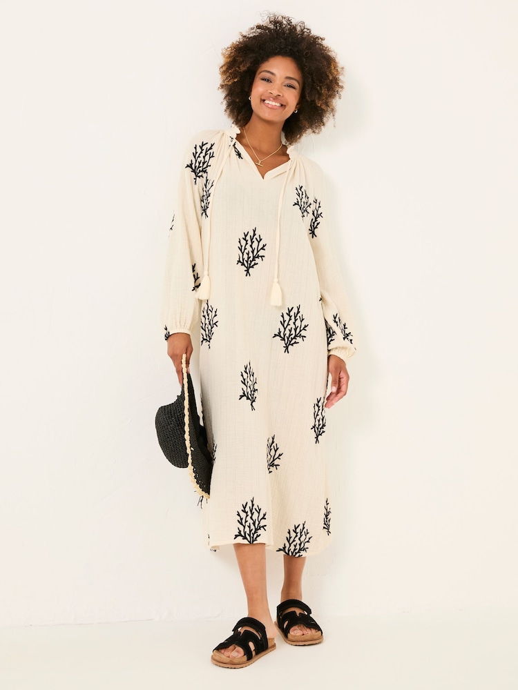 FatFace Beachwear Coral Embroidered Kaftan Dress - Image 2 of 8