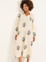 FatFace Beachwear Coral Embroidered Kaftan Dress - Image 4 of 8