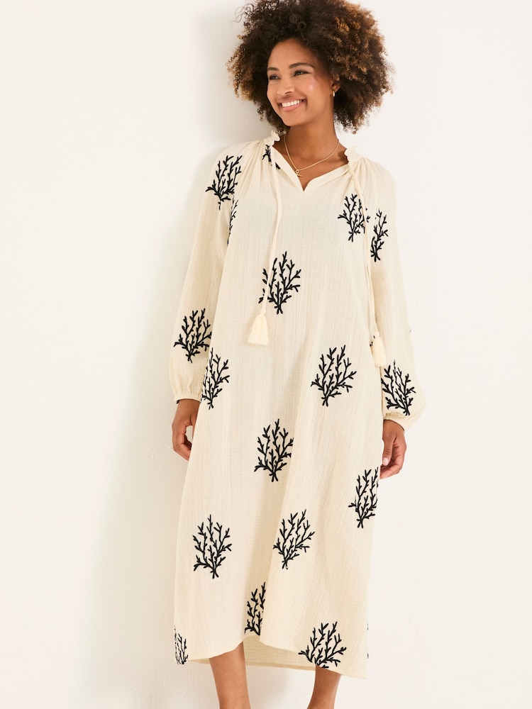 FatFace Beachwear Coral Embroidered Kaftan Dress - Image 4 of 8