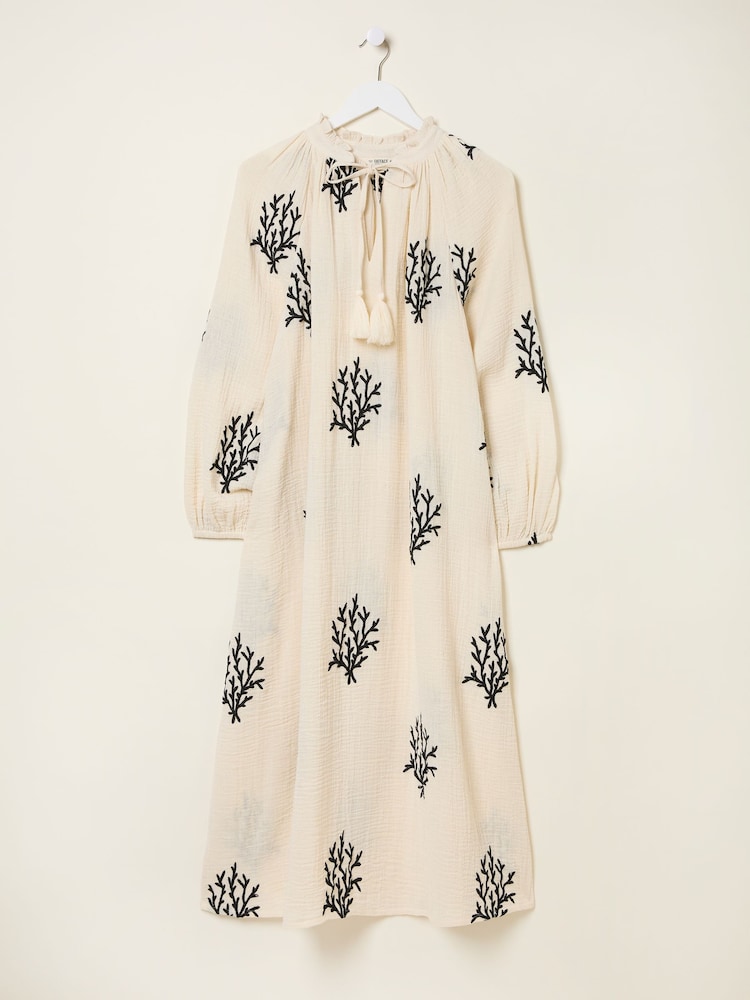 FatFace Beachwear Coral Embroidered Kaftan Dress - Image 7 of 8