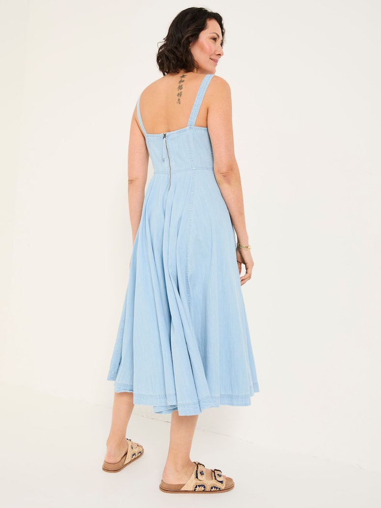 white christmas dresses Dark Indigo Denim Mara Strappy Midi Dress ✿ Organic Cotton main image 0