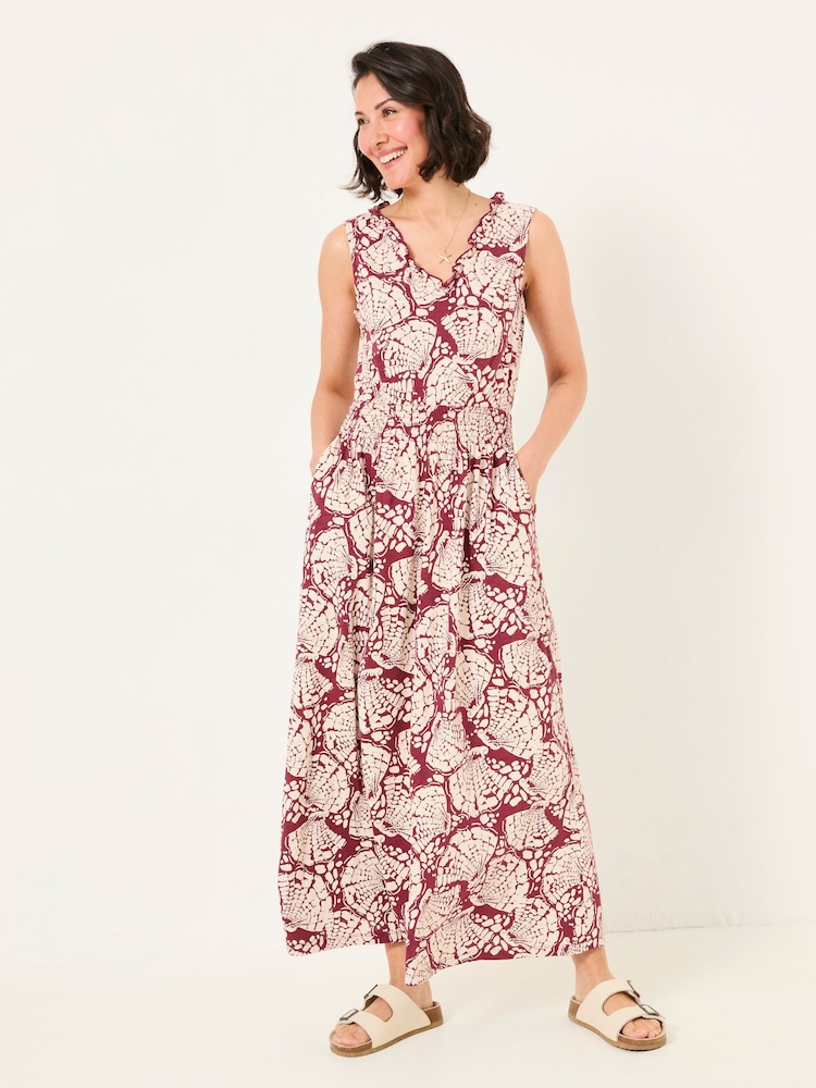 FatFace Ellie Burgundy Red Mono Shells Jersey Maxi Dress - Image 1 of 9