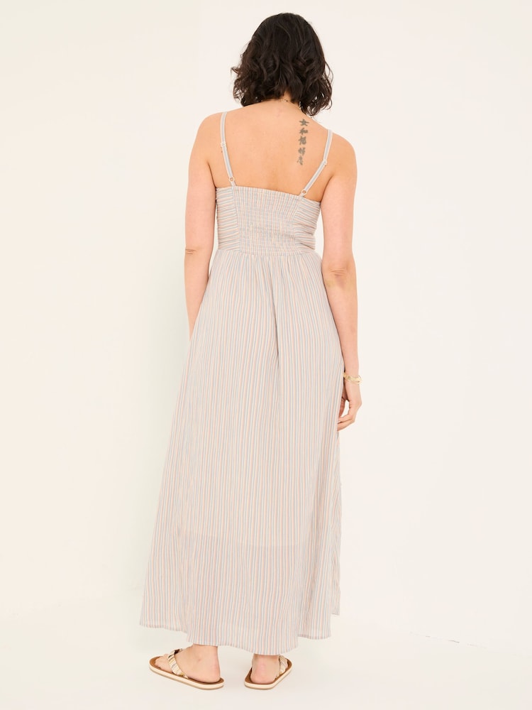 FatFace Meg Multi Stripe 100% Cotton Midi Dress - Image 3 of 7