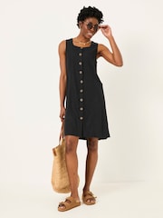 FatFace Binny Black Button Linen Dress - Image 3 of 6