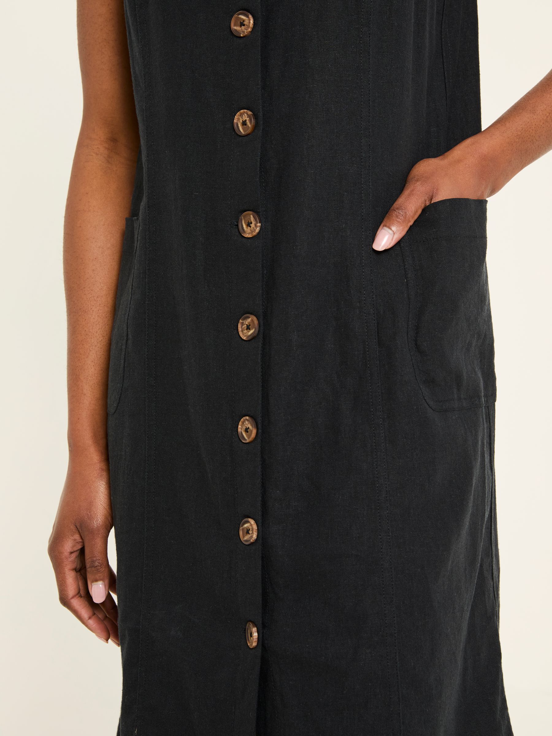 black linen dress buttons LINEN BUTTON DOWN DRESS (BLACK) Medium