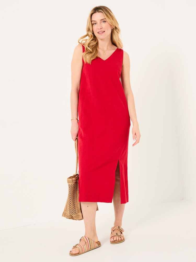 FatFace Corey Rust Red Linen Midi Dress - Image 1 of 10