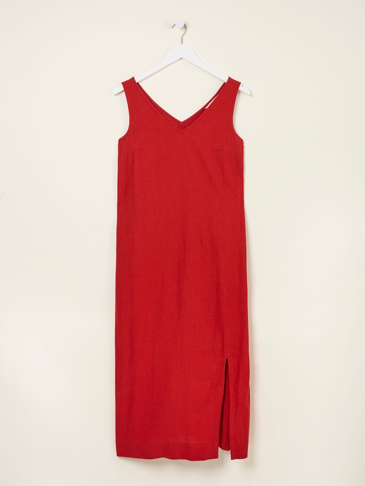 FatFace Corey Rust Red Linen Midi Dress - Image 10 of 10