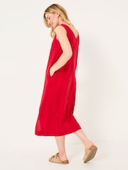 FatFace Corey Rust Red Linen Midi Dress - Image 2 of 10