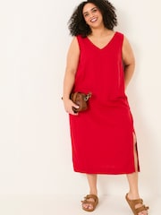 FatFace Corey Rust Red Linen Midi Dress - Image 6 of 10