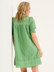 FatFace Brody Mid Green Broderie 100% Cotton Dress - Image 2 of 5