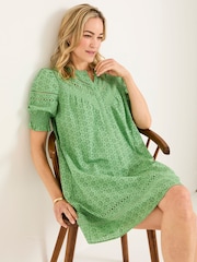 FatFace Brody Mid Green Broderie 100% Cotton Dress - Image 3 of 5