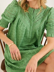 FatFace Brody Mid Green Broderie 100% Cotton Dress - Image 4 of 5