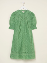 FatFace Brody Mid Green Broderie 100% Cotton Dress - Image 5 of 5