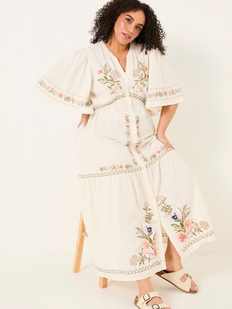 FatFace Paige Ivory Embroidered Midi Dress - Image 10 of 13
