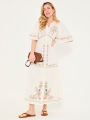 FatFace Paige Ivory Embroidered Midi Dress - Image 2 of 12