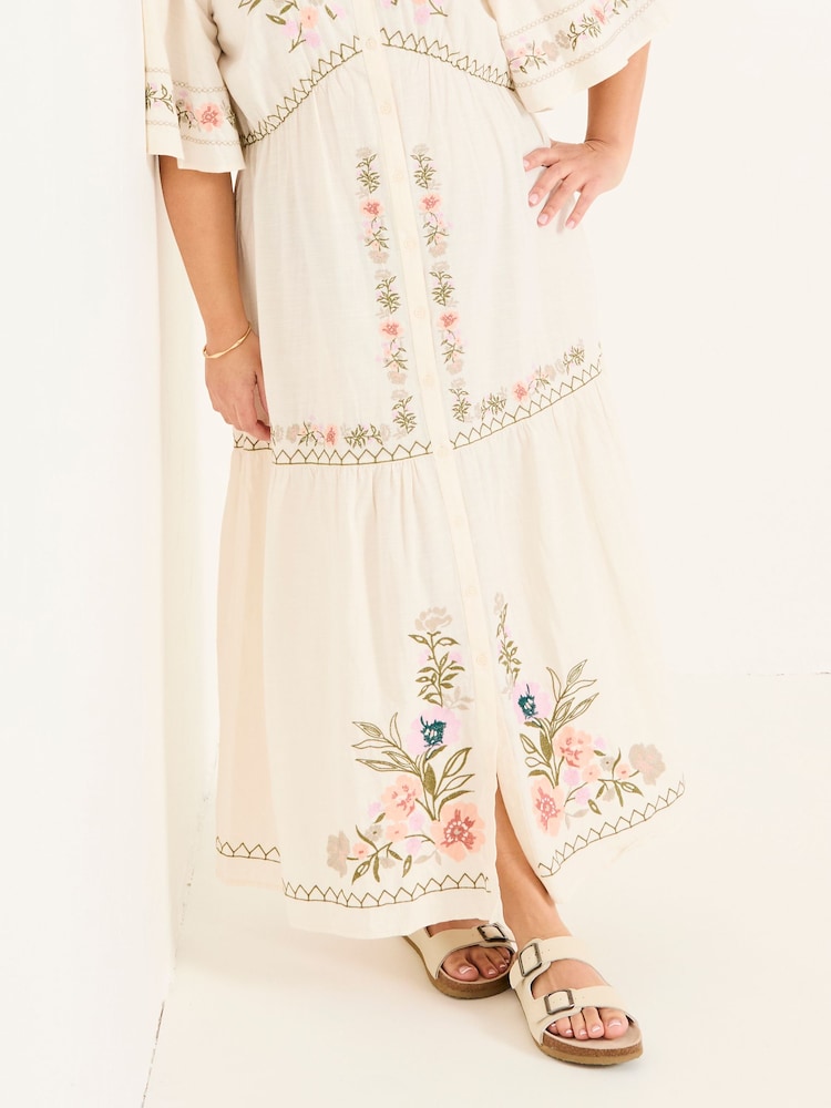 FatFace Paige Ivory Embroidered Midi Dress - Image 5 of 13
