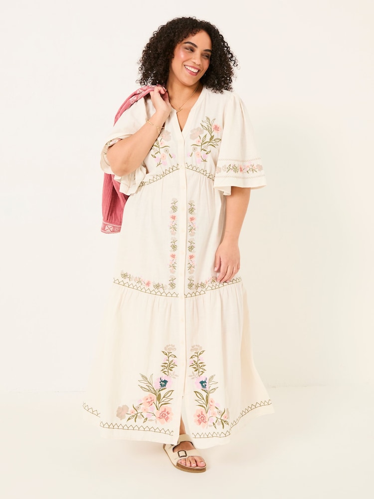 FatFace Paige Ivory Embroidered Midi Dress - Image 8 of 13