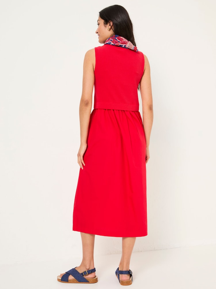 FatFace Sal Bright Red 100% Cotton Midi Dress - Image 2 of 5