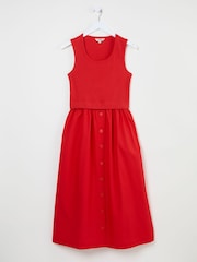 FatFace Sal Bright Red 100% Cotton Midi Dress - Image 5 of 5