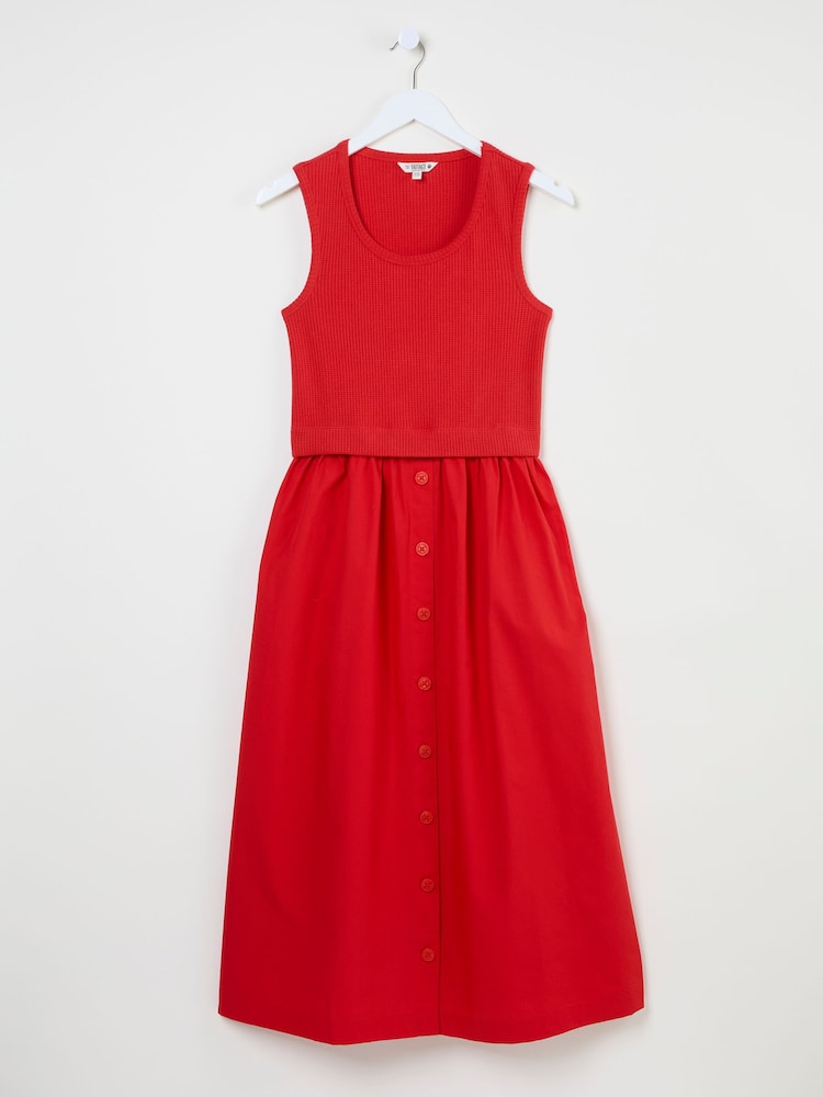 FatFace Sal Bright Red 100% Cotton Midi Dress - Image 5 of 5