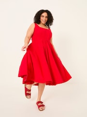 FatFace Maria Red Midi Dress - Image 7 of 10