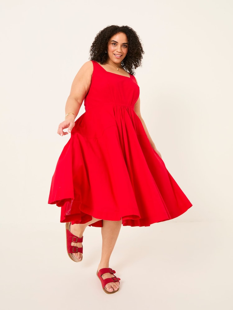 FatFace Maria Red Midi Dress - Image 7 of 10