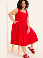 FatFace Maria Red Midi Dress - Image 8 of 10