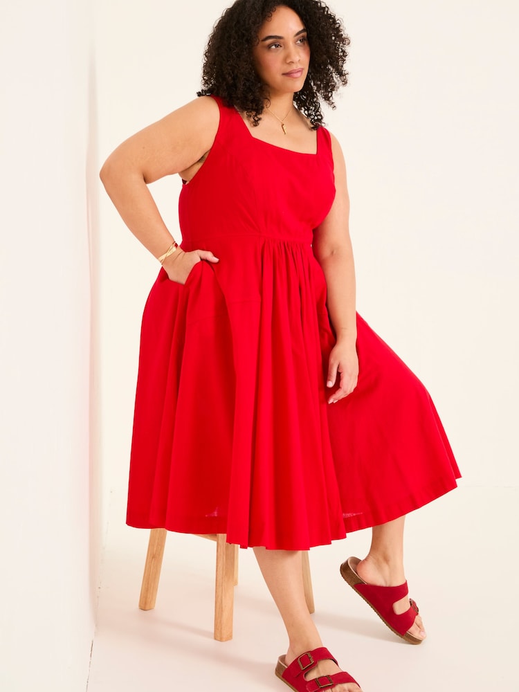 FatFace Maria Red Midi Dress - Image 8 of 10