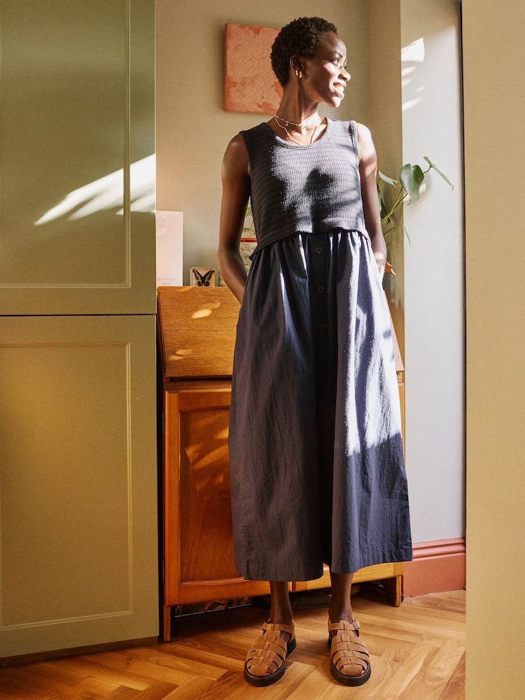 FatFace Navy Sal Midi Dress - Image 1 of 6