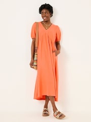 FatFace Remi Dark Coral Linen Midi Dress - Image 4 of 5