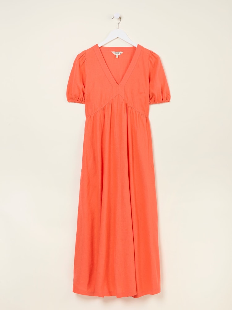 FatFace Remi Dark Coral Linen Midi Dress - Image 5 of 5