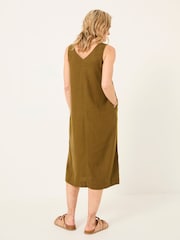 FatFace Corey Khaki Green Linen Midi Dress - Image 2 of 6
