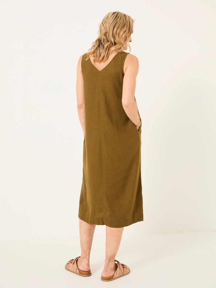FatFace Corey Khaki Green Linen Midi Dress - Image 2 of 6