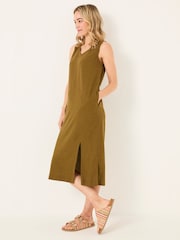 FatFace Corey Khaki Green Linen Midi Dress - Image 3 of 6
