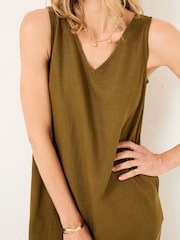 FatFace Corey Khaki Green Linen Midi Dress - Image 4 of 6
