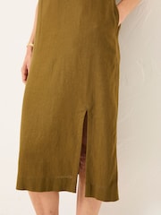 FatFace Corey Khaki Green Linen Midi Dress - Image 5 of 6
