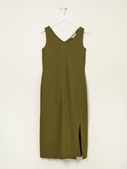 FatFace Corey Khaki Green Linen Midi Dress - Image 6 of 6